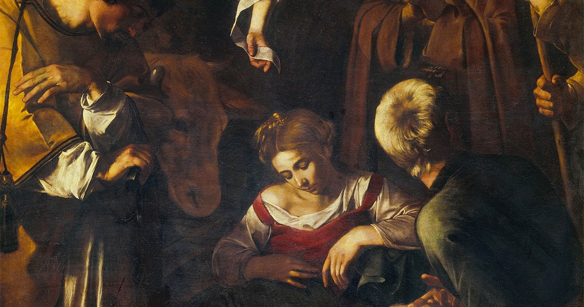Caravaggio dettaglio Natività con i Santi Lorenzo e Francesco d'Assisi 